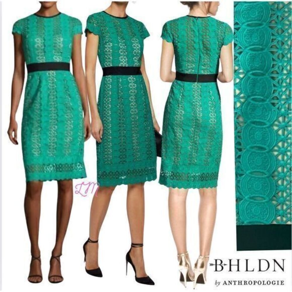 Catherine‎ Deane Ilissa Guipure Lace Grosgrain Trim Sheath Dress Jade Green 2